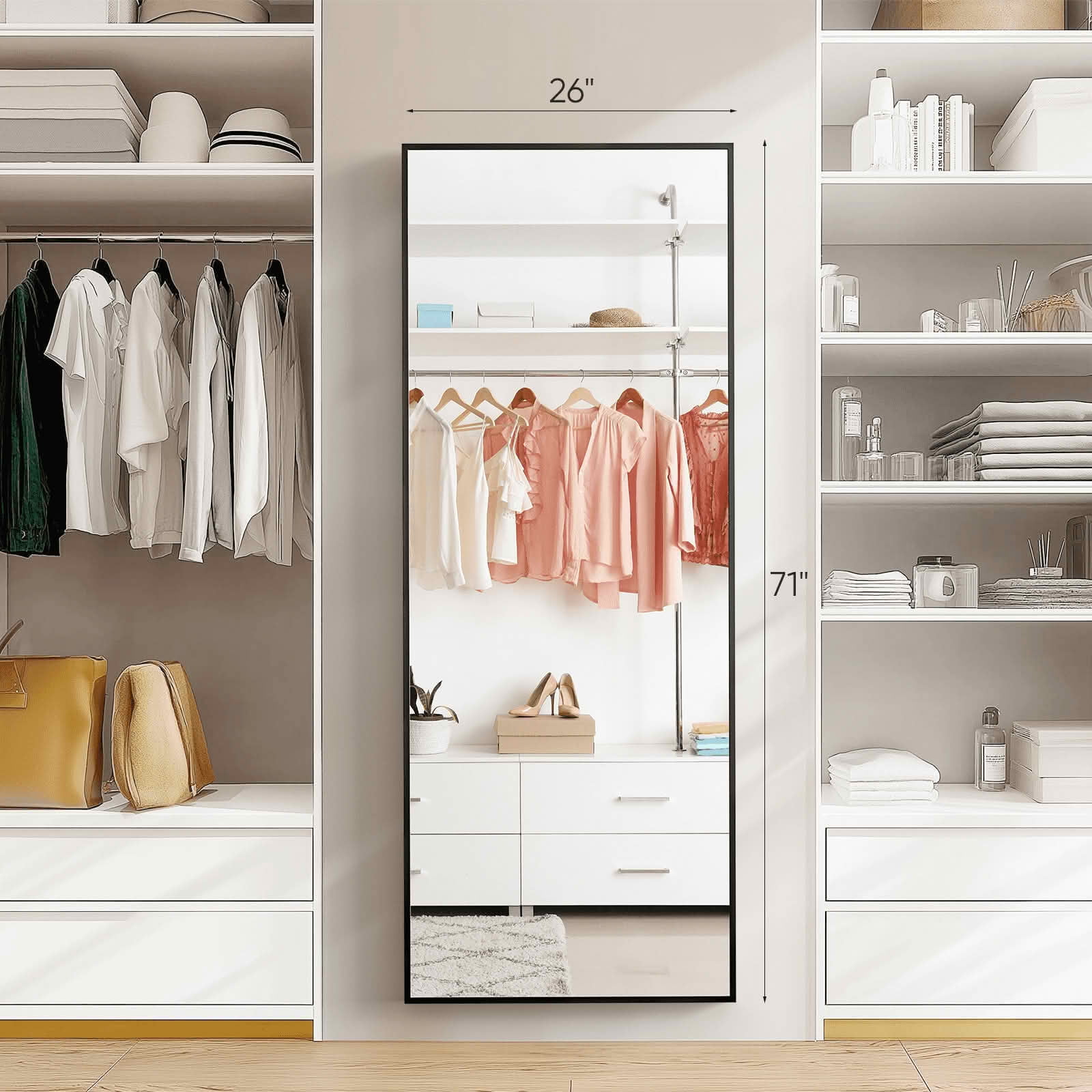 MAYEERTY 71 X 26 Inch Rectangle Full Length Mirror, Standing Hanging Leaning Wall Mirror