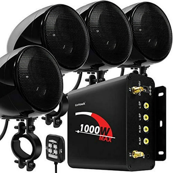 GoHawk TN4-Q 1000W 4 Channel Amplifier 4" Full-Range Waterproof Bluetooth Vehicle Speakers