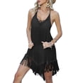 thumbnail image 2 of Zhden Cover Ups for Swimwear Women Sleeveless Bathing Suit Cover Ups Beach Cover Up Spaghetti Strap Tassel Hem Swim Coverup（Black,L）, 2 of 7