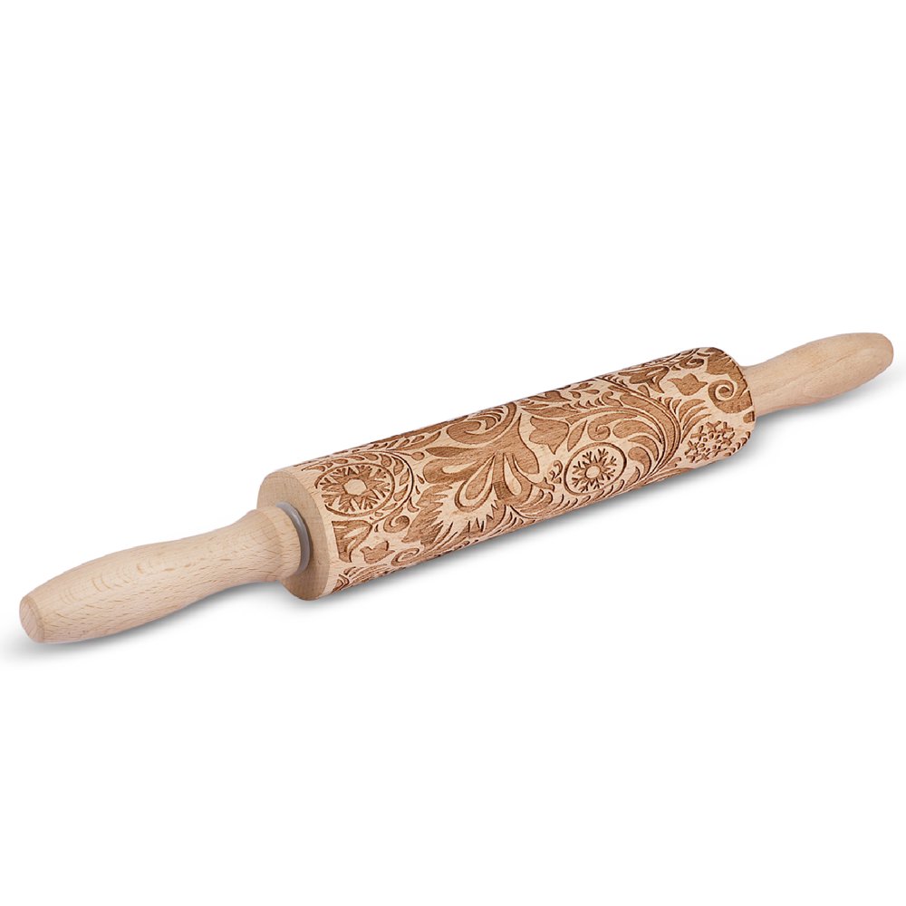 Embossed Rolling Pins, Wooden Pastry Cookie Roller, Wood Engraved Pin w