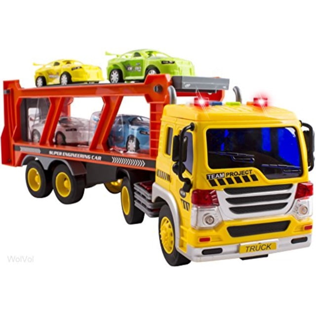WolVol Car Carrier Truck With Light & Sound Effects â Vehicle Transporter Trailer - Friction