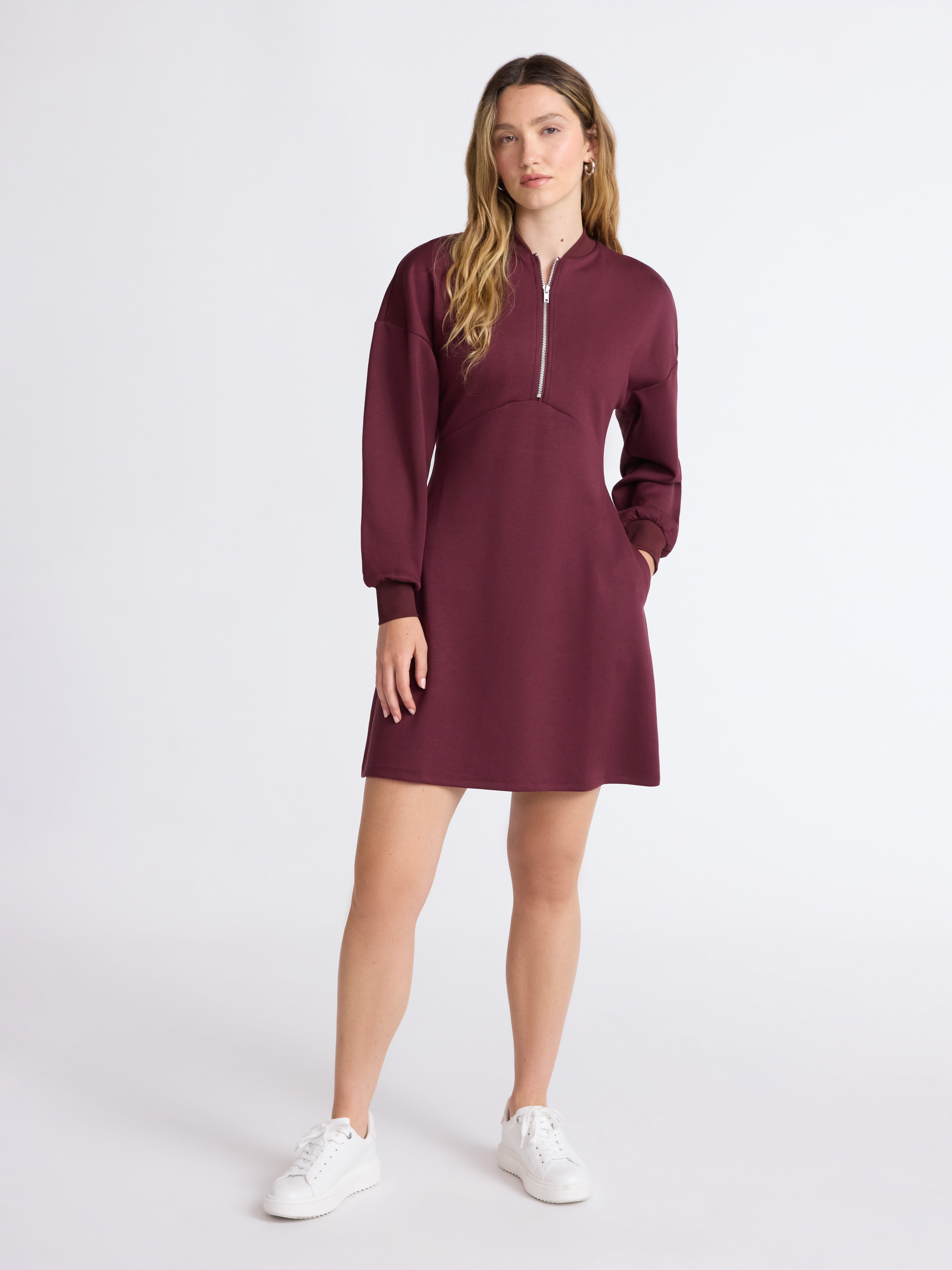 Scoop Women's and Women's Plus New Scubaknit Zip Front Mini Dress, Sizes XS-4X Scoop Women's and Women's Plus New Scubaknit Zip Front Mini Dress, Sizes XS-4X