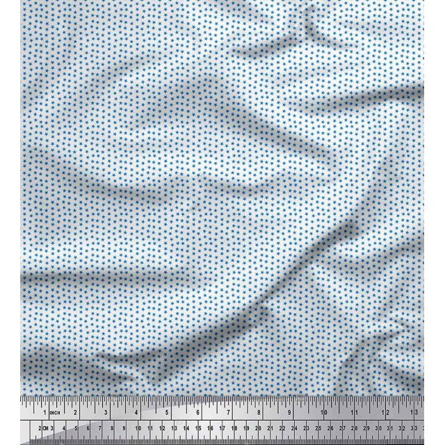 Soimoi Blue Poly Georgette Fabric Stars Star Printed Fabric 1 Yard 52 Inch Wide