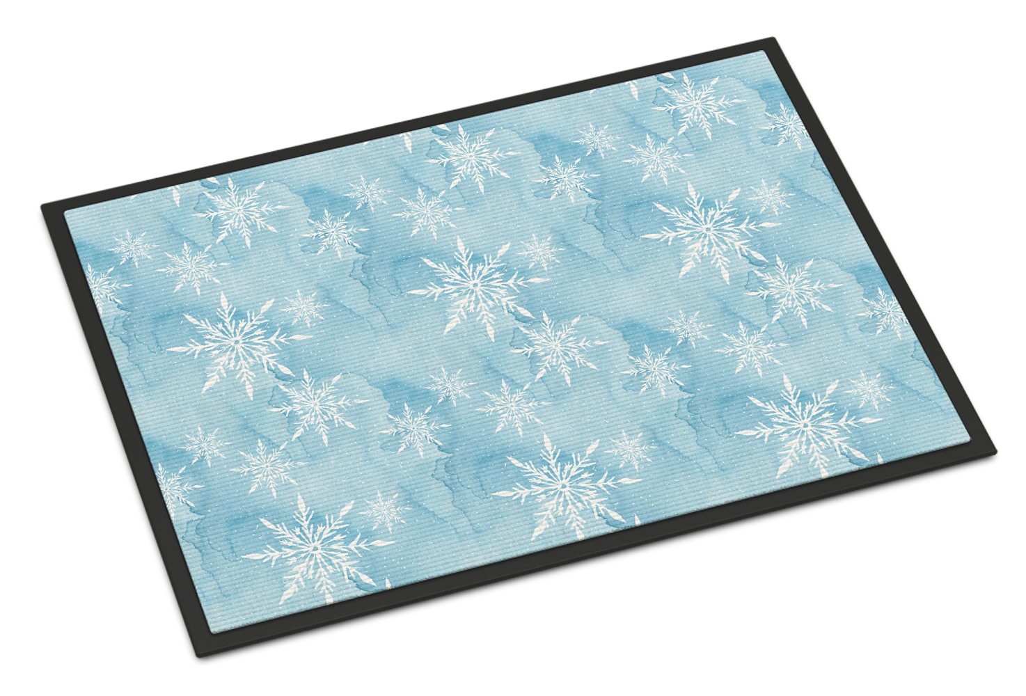 Watercolor Snowflake on Light Blue Door Mat