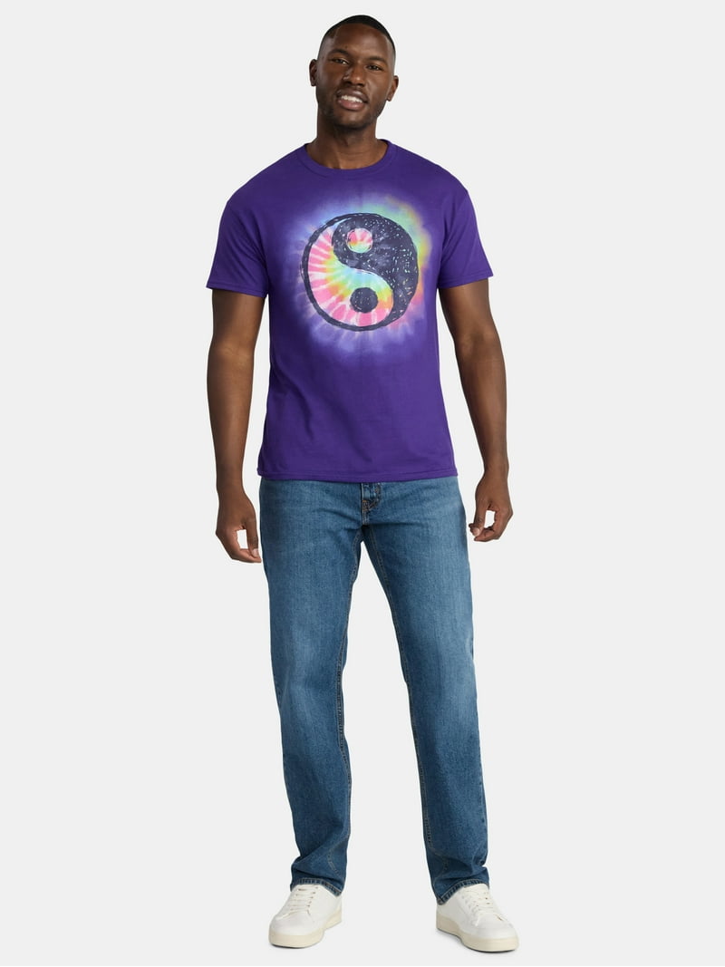 MUZE【ACID YIN-YANG FLOCKY PRINT T-SH】 Humor Men's and Big Men's Yin Yang Tie Dye Graphic Tee, Size S-3XL