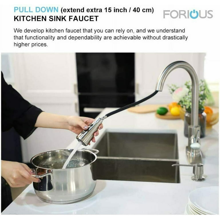 Commercial Stainless Steel Kitchen Faucet With Pull-Down Sprayer - Brushed Nickel