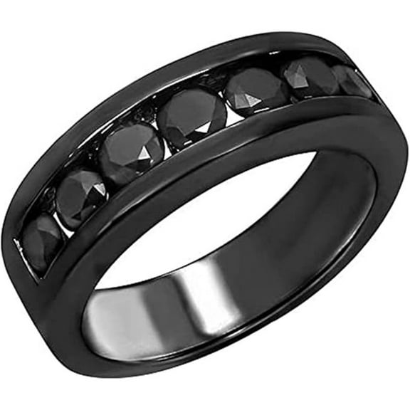 Engagement Wedding 925 Sterling Silver 14K Black Gold Plating Round Cut Black Daimond Band Ring For Men