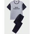 thumbnail image 4 of Men Slogan Graphic Contrast Sleeve Tee & Pants PJ Set, 4 of 5
