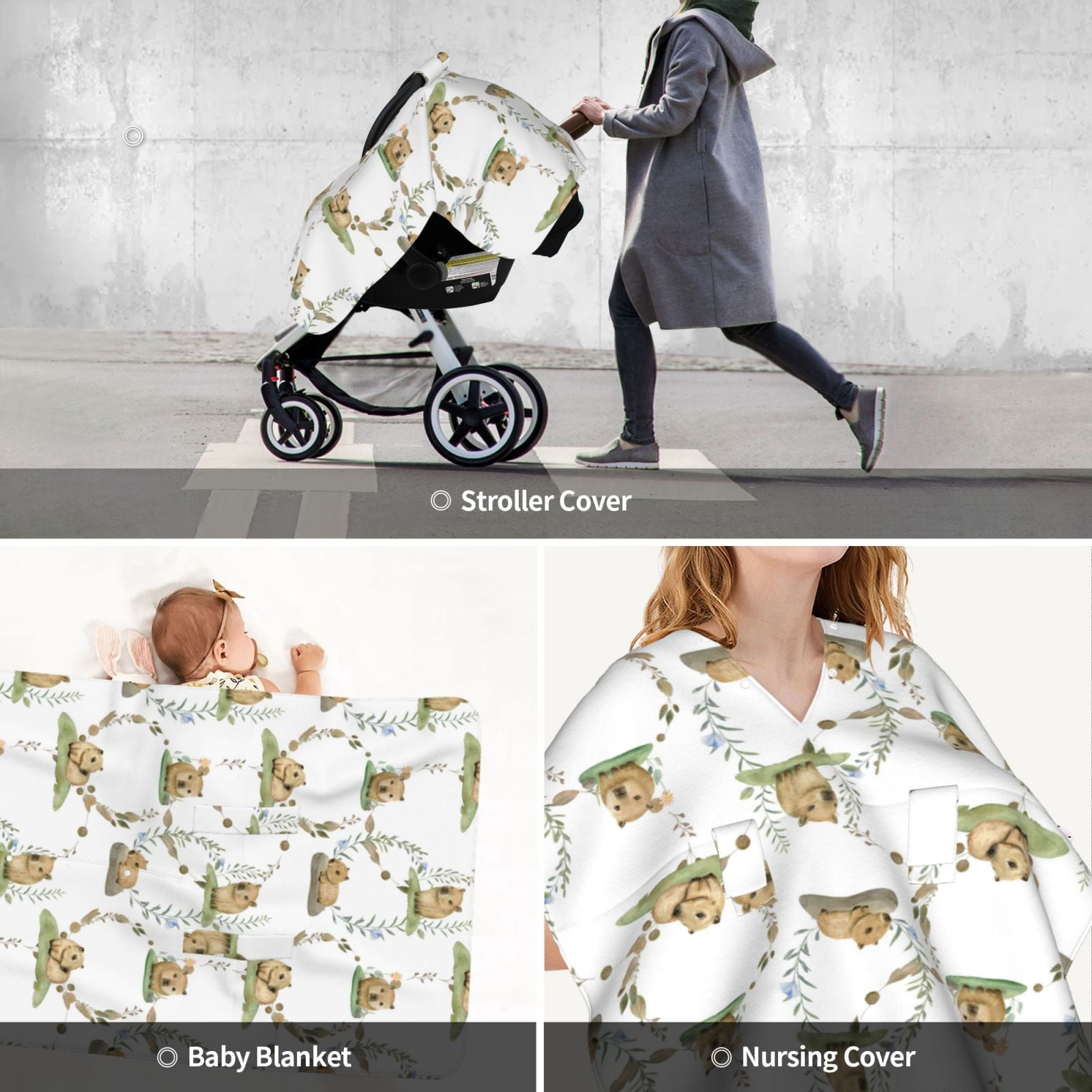 Car Seat Cover Baby - Capybara Plant Breathable Infant Car Seat Cover for Baby Carseat, Lightweight Comfort Baby Essentials Must Haves Newborn Stuff for Girl Boy