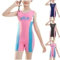 thumbnail image 1 of Jinhomg Athletic One Piece Swimsuits for Girl Rash Guard Summer Swimsuit Sleeveless Coconut Letter Print Modest Bathing Suits Summer Saving 4 Years Navy, 1 of 4