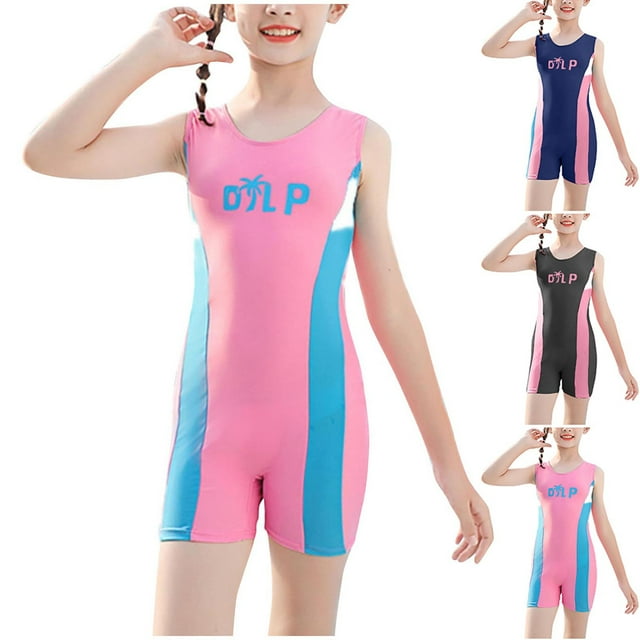 Jinhomg Athletic One Piece Swimsuits for Girl Rash Guard Summer Swimsuit Sleeveless Coconut Letter Print Modest Bathing Suits Summer Saving 4 Years Navy