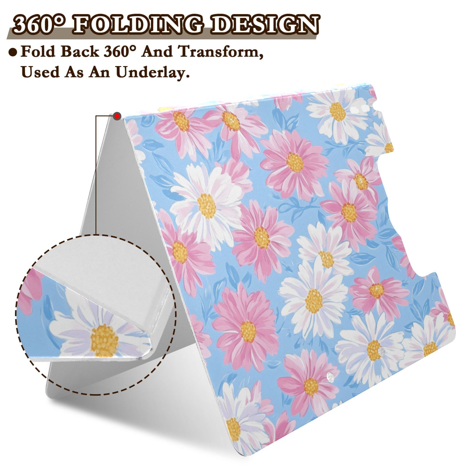 FORMRS A4 Clipboard Folder with Pen Holder Horizontal Foldable School Office Binder, Pink Daisy
