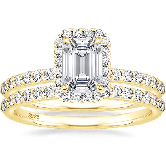2CT 925 Sterling Silver Bridal Ring Sets Emerald Cut CZ Engagement Vintage Promise Rings Wedding Bands for Women Size 3-12