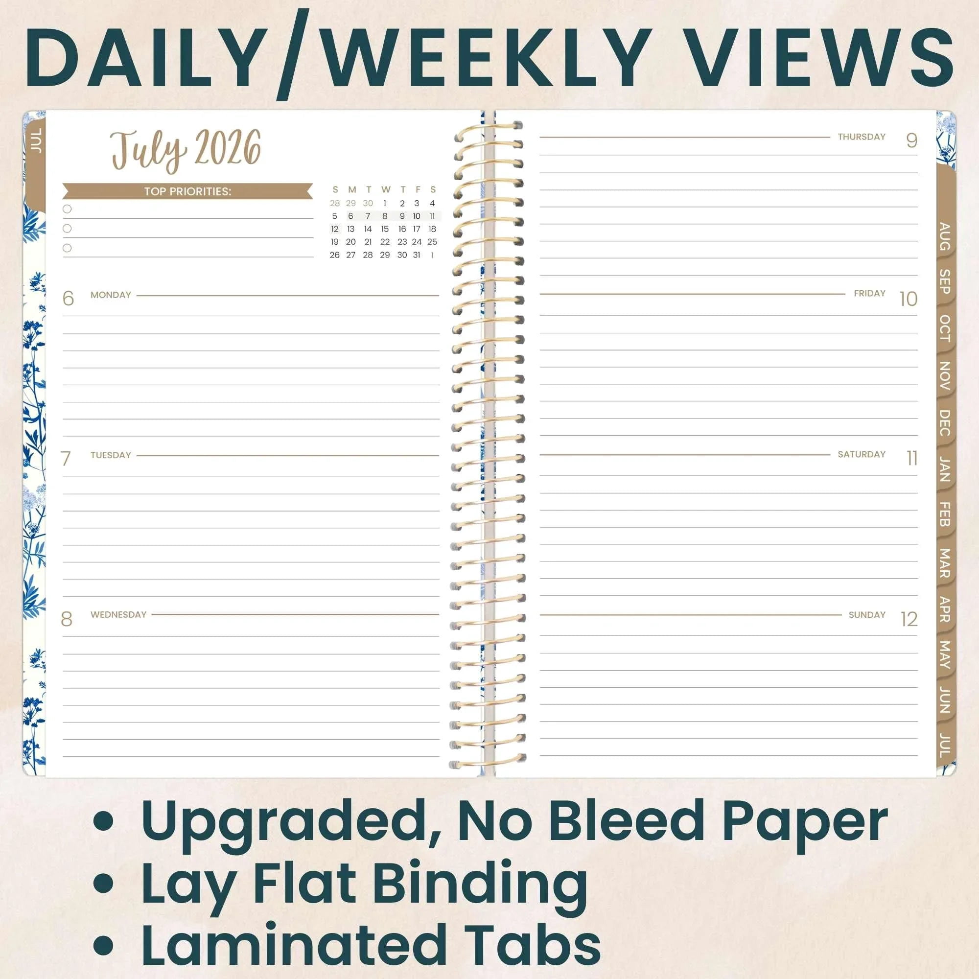 bloom daily planners 2026-2027 Academic Planner, 13 Month Monthly & Weekly Soft Cover, 5.5" x 8.25", Stickers Included, Blue & White Floral