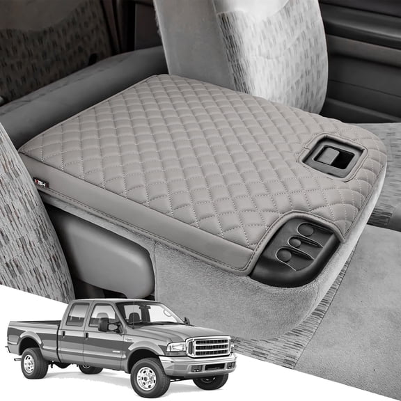 KBH Center Console Cover for 1999-2001 Ford F250 F350 F450 Super Duty with Jump Seat Console, Leather Middle Console Armrest Cover Cushion Pad for Truck Accessories Interior, Gray