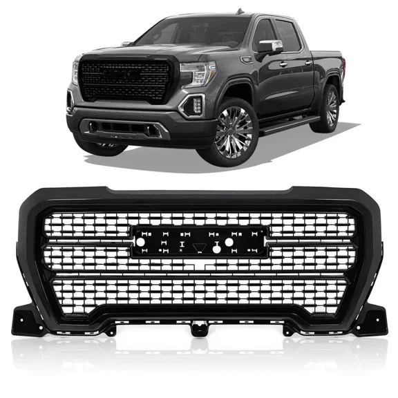 Fit For 2019 2020 2021 GMC Sierra 1500 Gloss Black Front Upper Grill