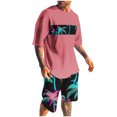 thumbnail image 3 of Jinhomg Men's Short Outfits Big and Tall Comfy Short Sleeve T-Shirts with Elastic Waist Shorts 2 Piece Trendy Hawaiian Graphic Tracksuit Summer Vacation Sets Pink XL, 3 of 6
