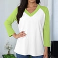 thumbnail image 7 of Hearthz 3/4 Length Sleeve Womens Tops V Neck Baseball Shirt Contrast Tops for Women Trendy Fall Work Blouses for Women, 7 of 7