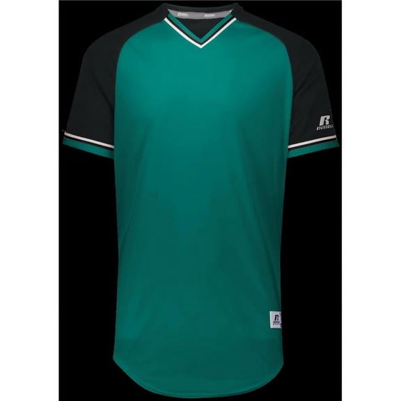 Russell  Adult Classic V-Neck Jersey - Aqua, Black & White - Medium