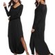 thumbnail image 1 of Maxi Partido Cuello EnV Manga Larga Casual Mujer Casuales Apariencia Atractiva Muchacha S negro Hugo Vestido largo maxi de las mujeres, 1 of 8