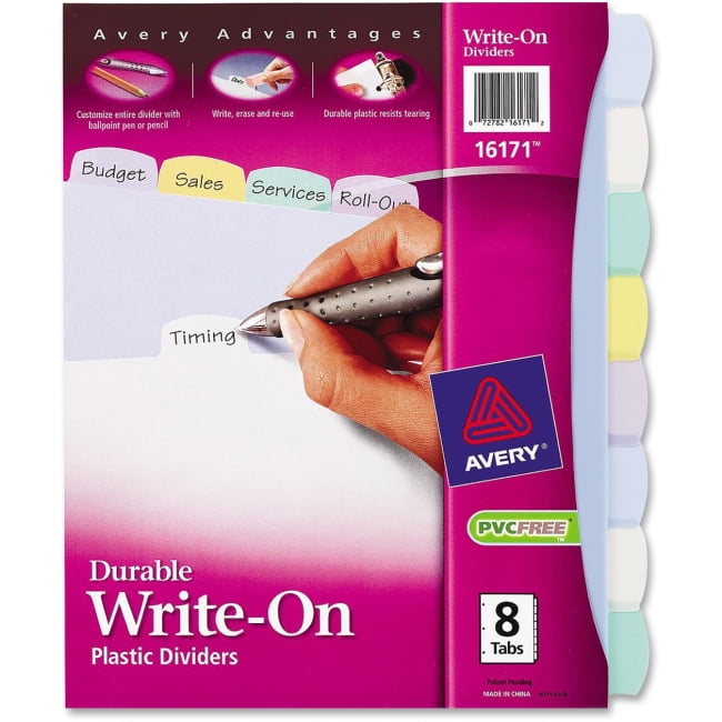 Avery Big Tab Write & Erase Plastic Dividers - 8 x Divider(s) - Write-on Tab(s) - 8 Tab(s)/Set - 8.5' Divider Width x 11' Divider Length - Letter - 3 Hole Punched - Clear Plastic Divider - Multicolor