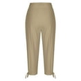 thumbnail image 6 of Pxkloy Womens Capri Pants High Waisted Wide Leg Lounge Linen Pant Summer Solid Color Drawstring Causal Cropped Trousers with Pockets Khaki,M, 6 of 6