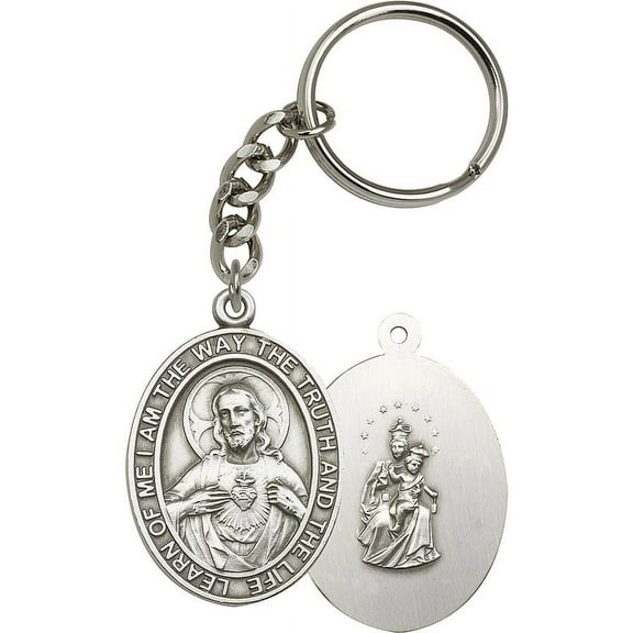 Antique Silver-Plated Scapular Keychain 1 7/8 x 1 1/4 inches