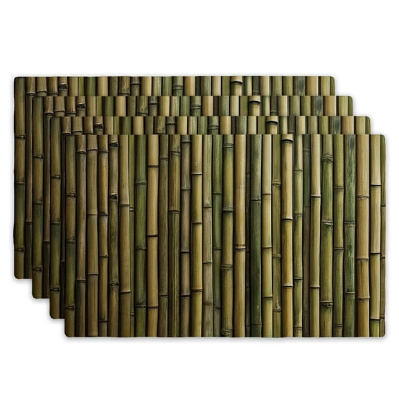 4pcs Placemat Set, 12-inch X 18-inch Table Mats, Dark Brown Bamboo Slat Pattern Placemats, Serene Natural Style Placemats for Party and Outdoor Dining Decor