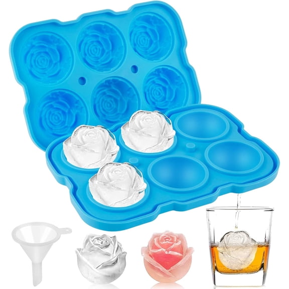 Ice Cube Tray, 2 inch Rose Ice Cube Trays With Covers, 6 Cavity Silicone Rose Ice Ball Maker, Easy Release Large Ice Cube Form for Chilled Cocktails, Whiskey, Bourbon & Homemade Juice