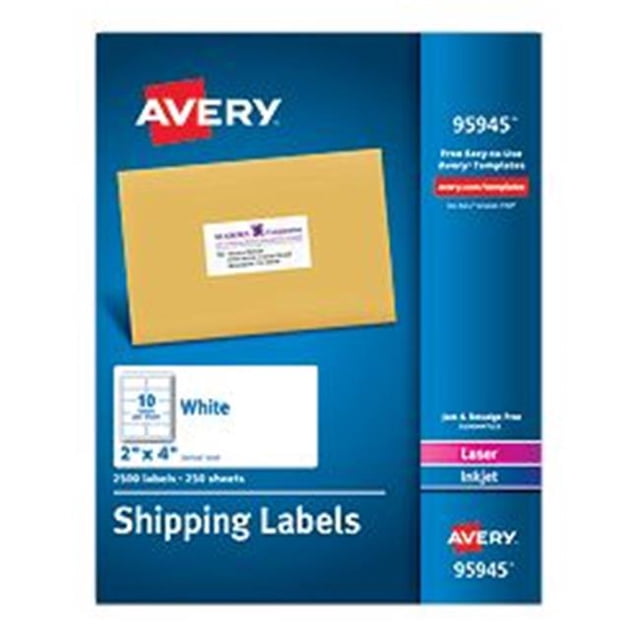 Avery-Dennison 95945 White Shipping Labels- Laser or Inkjet- White - 2 x 4 in.