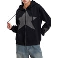 thumbnail image 2 of LMLYSoH Women's Autumn Casual Hooded Coat Long Sleeve Star Print Zip Up Drawstring Hoodie, 2 of 9