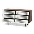 thumbnail image 3 of Baxton Studio Meike Mid-Century Modern Two-Tone Walnut Brown and White Finished Wood 6-Drawer Dresser, 3 of 7