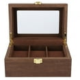 thumbnail image 3 of Wooden 3-Slot Watch Display Box with Transparent Window for Storage - Black Walnut Finish, 3 of 8