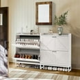 thumbnail image 3 of Shoe Cabinet, Shoe Storage Cabinet with 2 Flip Drawers & Adjustable Shelf, Space-Saving Shoe Organizer – Holds 16+ Pairs, Narrow Shoe Cabinet Storage for Entryway/Hallway, White, 3 of 6