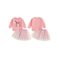 thumbnail image 2 of Toddler Kids Girls 2Pcs Birthday Outfits 12 18 24 Months 2T 3T 4T 5T Long Sleeve Letter Embroidery Sweatshirt Tops + Tutu Skirt Set Baby Clothes, 2 of 9