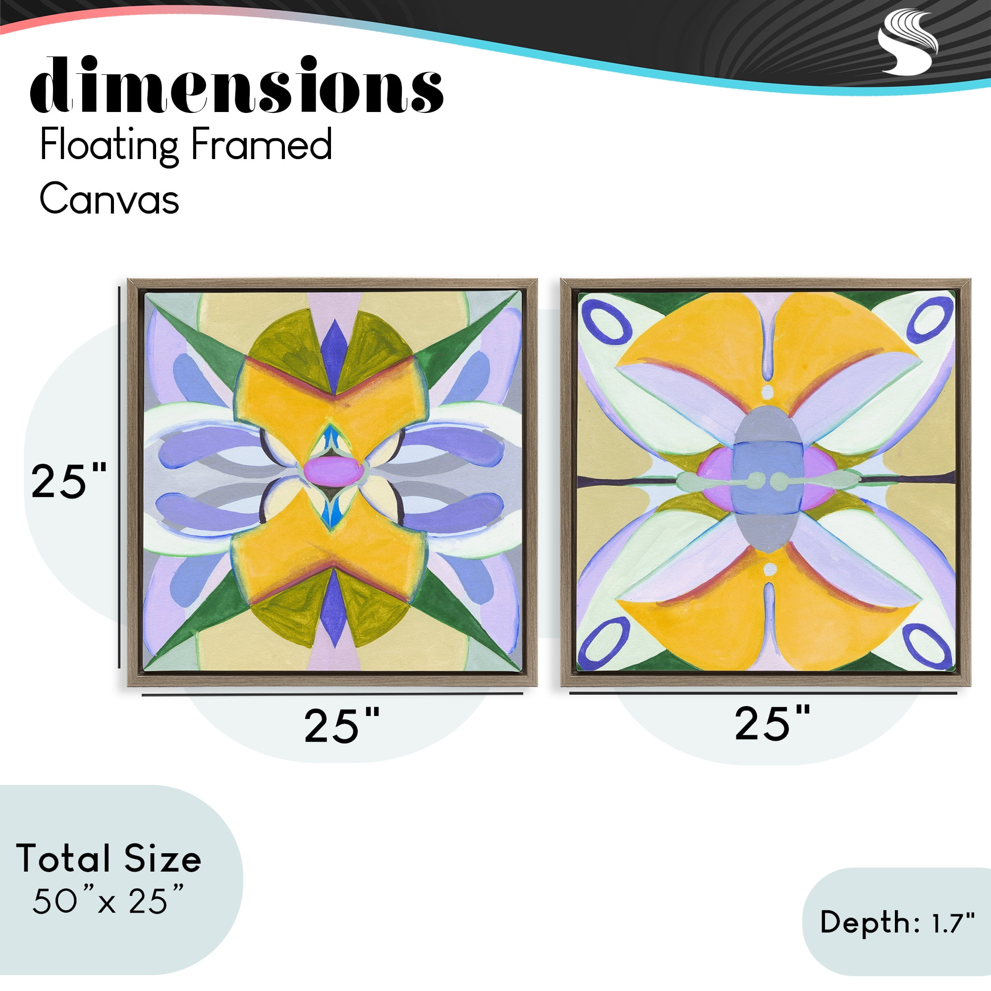 Stupell Industries Kaleidoscopic Revival Hues 2 Piece Brown Framed Floater Canvas Set, design by Melissa Wang
