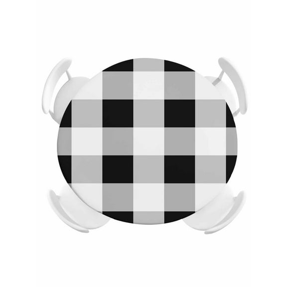 Round Tablecloth Black White Plaid Elastic Edge Fitted Checkerd Pattern Plastic Table Cover,Waterproof Oil Proof for Dinner,Outdoor, Picnic, 45"- 54" DIA Tables