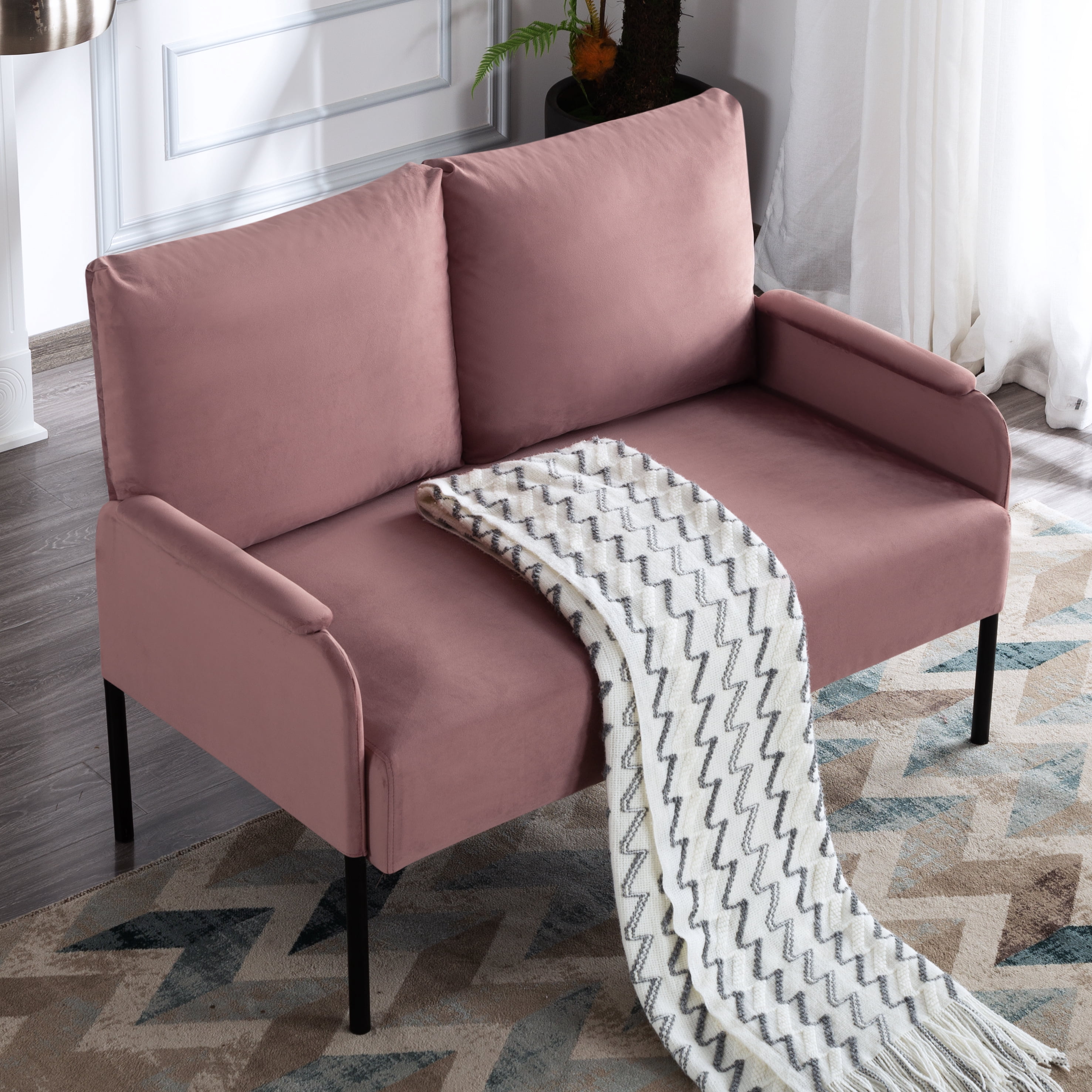 Gewnee 45.7”Small Modern Loveseat Couch,Fabric Upholstered 2-seater Sofa for Apartment or Small Living Room(Pink)