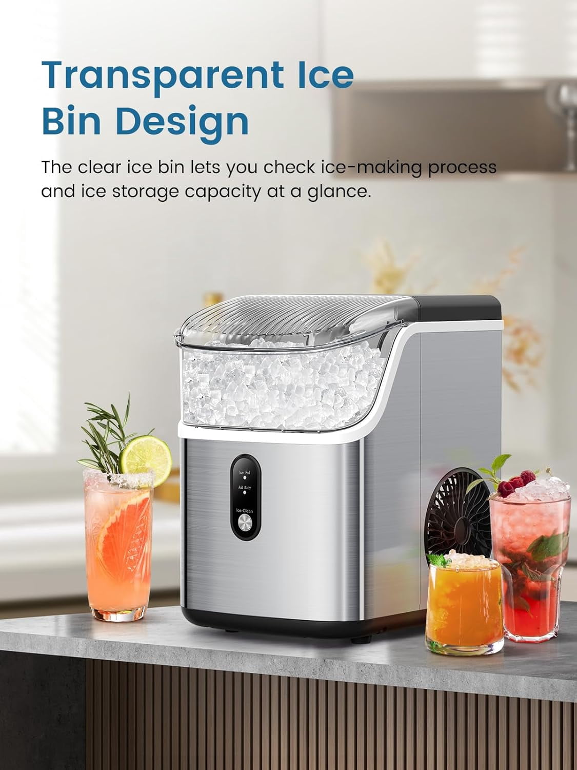 WAA Ice Makers Countertop,Portable Ice Machine with Crushed Ice,35lbs/Day,Self-Cleaning,One-Click Operation for Home Use(Silver)