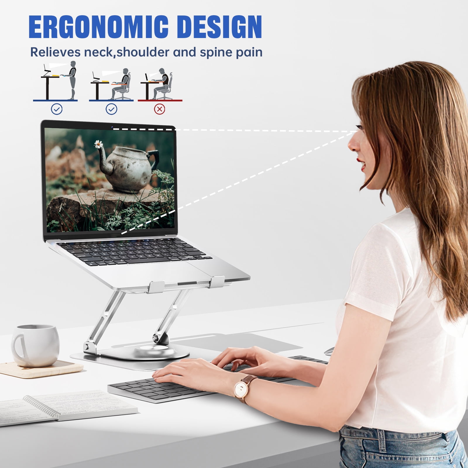 JOYEKY Laptop Stand for Desk, Foldable & Portable Computer Stand 360° Rotating for 10-16" Laptops