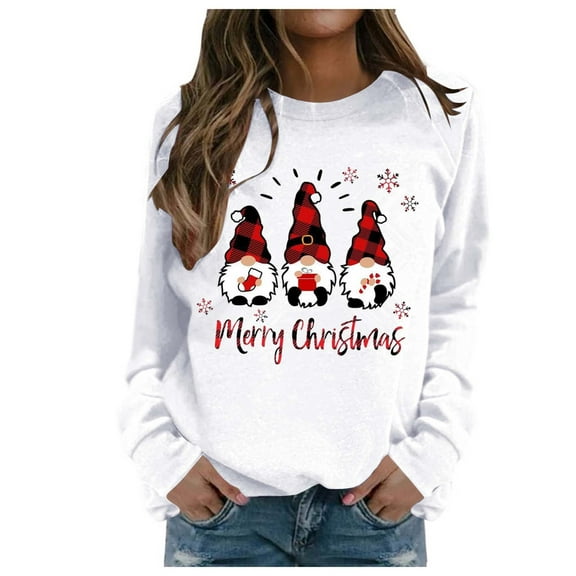 Plus Size Tops Women's Christmas Printed Casual Long Sleeve Crewneck Sweatshirt for Holiday Celebrations and Everyday Wear
