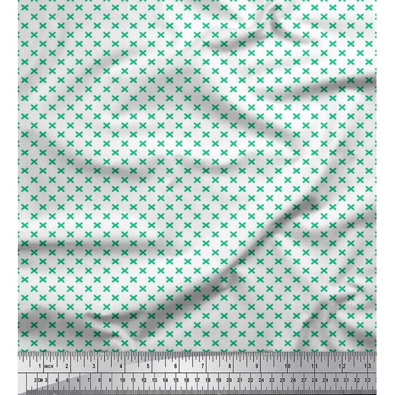Soimoi Green Rayon Fabric Cross & Geometric Printed Fabric 1 Yard 56 Inch Wide
