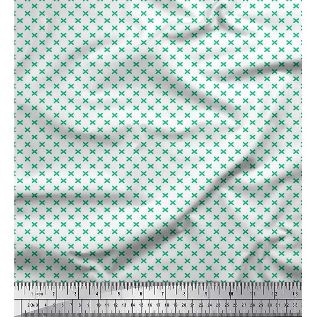 Soimoi Green polyester Crepe Fabric Cross & Geometric Decor Fabric Printed Yard 42 Inch Wide