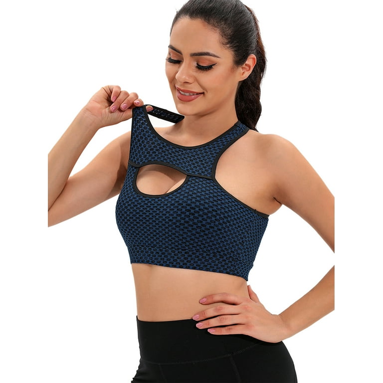 LELINTA Sports Bra for Women Sexy Cutout Crop Workout Top with Removable  Padded Cups Training Yoga Active Bra