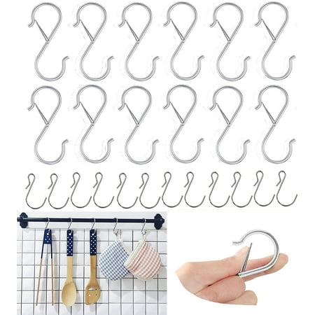 

24 Pack S Hooks for Hanging - Silver Stainless Steel Metal S Hooks Christmas Hook Heavy Duty Metal S Shaped Hooks with Safety Buckle Design for Outdoor Lights Kitchenware Hanging Hooks