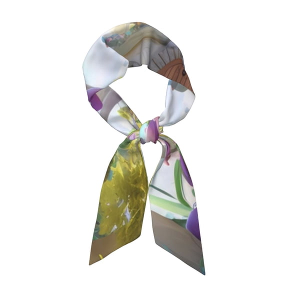 Wukai Dreamy Mushroom House Print Hair Scarf for Women Fashion Silky Satin Headscarf Wrap Breathable Lightweight Neck Scarves For Handbag Accessories
