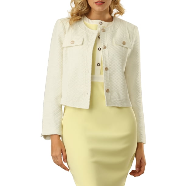 BLAZER CORTO DE TRABAJO PARA MUJERES INSPIRE CHIC DE MANGA LARGA ELEGANTE CHAQUETA DE TWEED XL CREMA BLANCA