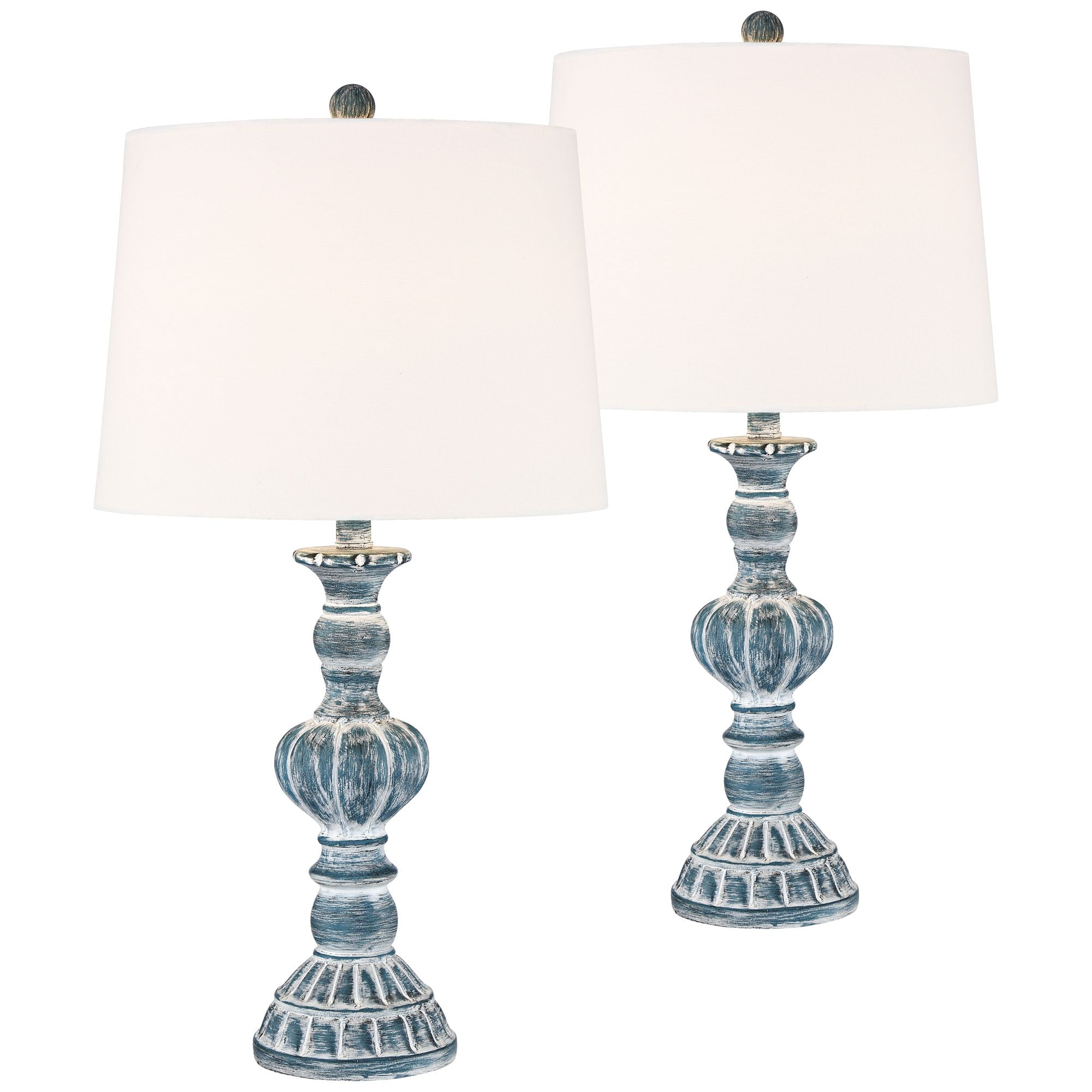 Regency Hill Traditional Table Lamps Set Of 2 Blue Washed Tapered Drum Shade For Living Room Bedroom Bedside Nightstand Family