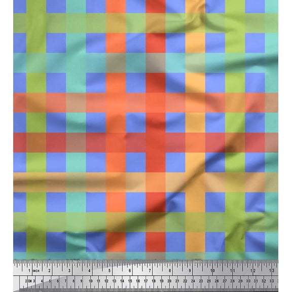 Soimoi Blue Cotton Poplin Fabric Check Check Print Sewing Fabric Yard 42 Inch Wide