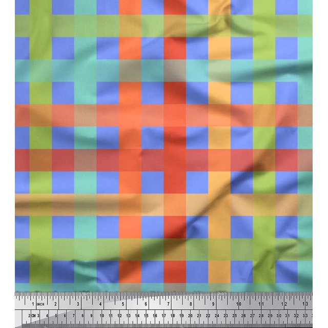 Soimoi Blue Cotton Duck Fabric Check Check Fabric Prints By Yard 42 Inch Wide